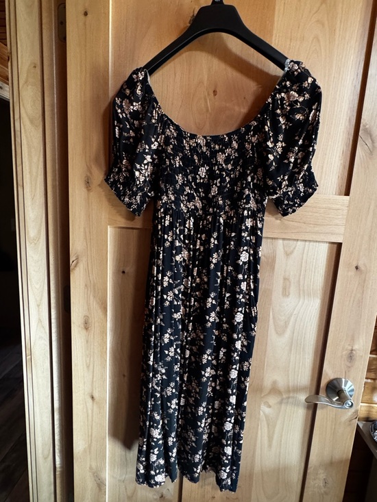 Maurices Black Floral Midi Dress with Beige Blossoms - Picture 4 of 7